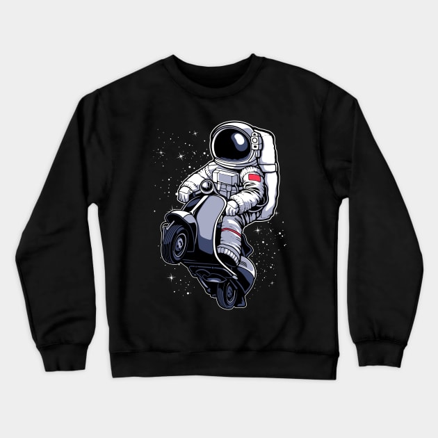 Astronaut Ridding Vespa In Space Crewneck Sweatshirt by Ken Asahvey